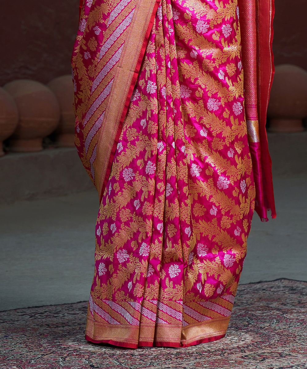 Handloom_Hot_Pink_Pure_Katan_Silk_Banarasi_Saree_With_Sona_Rupa_Jaal_WeaverStory_04