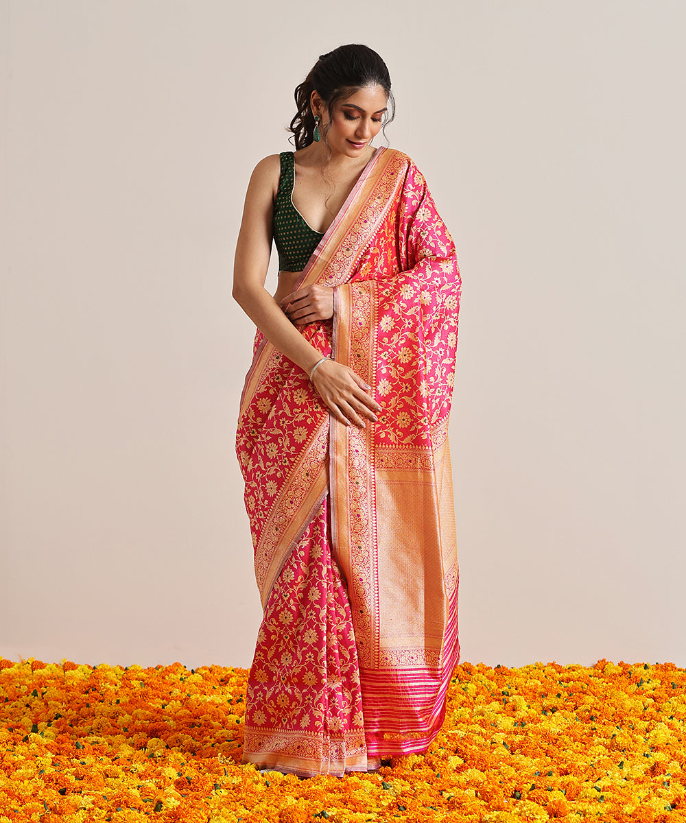 Hot_Pink_Handloom_Pure_Katan_Silk_Tanchoi_Banarasi_Saree_With_Meenakari_WeaverStory_02