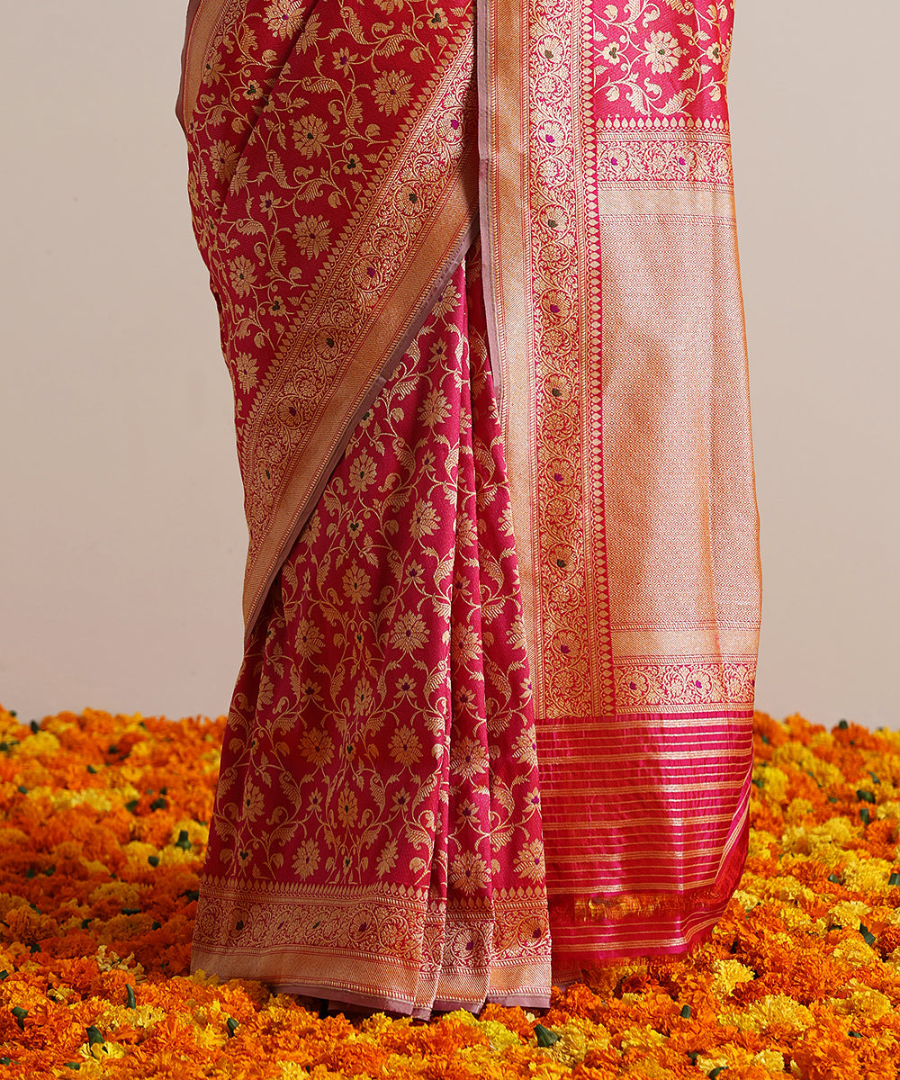 Hot_Pink_Handloom_Pure_Katan_Silk_Tanchoi_Banarasi_Saree_With_Meenakari_WeaverStory_04