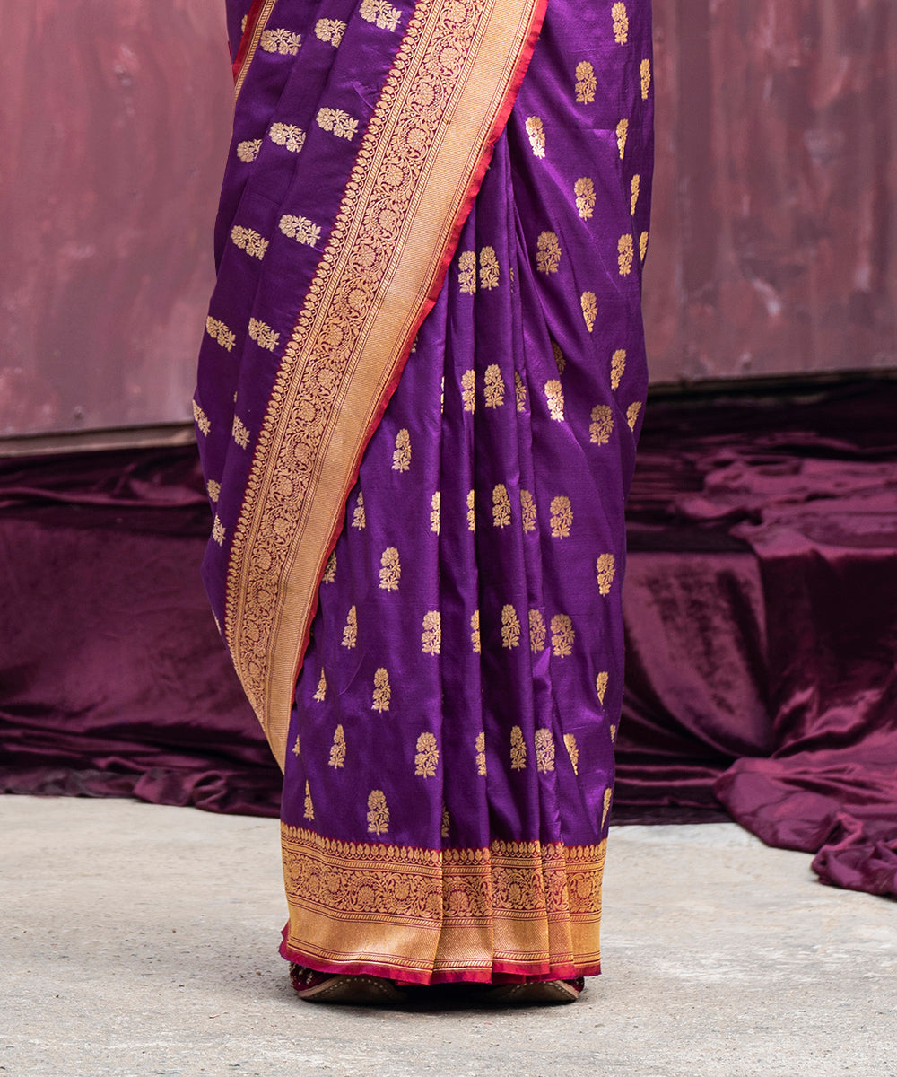Purple_Handloom_Pure_Katan_Silk_Banarasi_Saree_With_Gold_Cutwork_Booti_WeaverStory_04