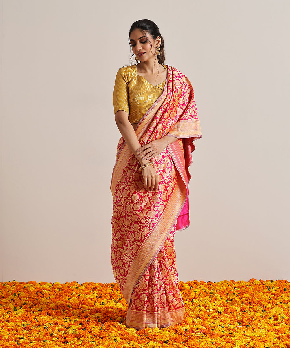 Handloom_Hot_Pink_Pure_Katan_Silk_Tanchoi_Banarasi_Saree_With_Kadhwa_Weave_WeaverStory_02