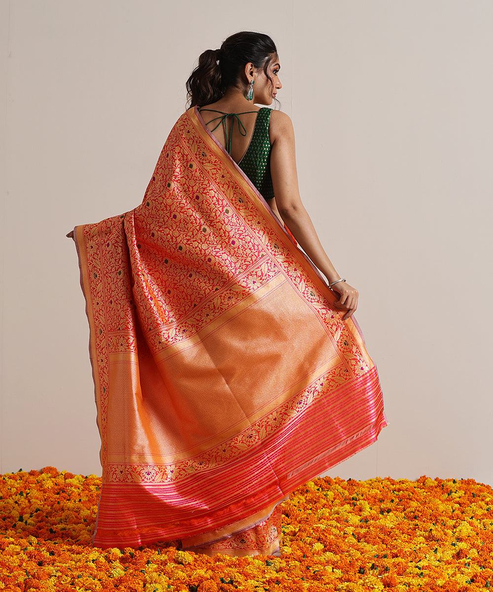 Handloom_Neon_Pink_Double_Shade_Pure_Katan_Silk_Banarasi_Kimkhab_Saree_With_Meenakari_WeaverStory_03