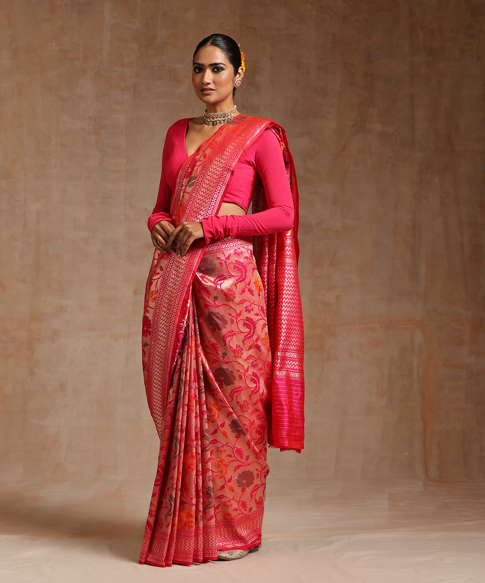 Rani_Pink_Handloom_Pure_Katan_Silk_Kimkhab_Banarasi_Saree_With_Floral_Jaal_WeaverStory_02