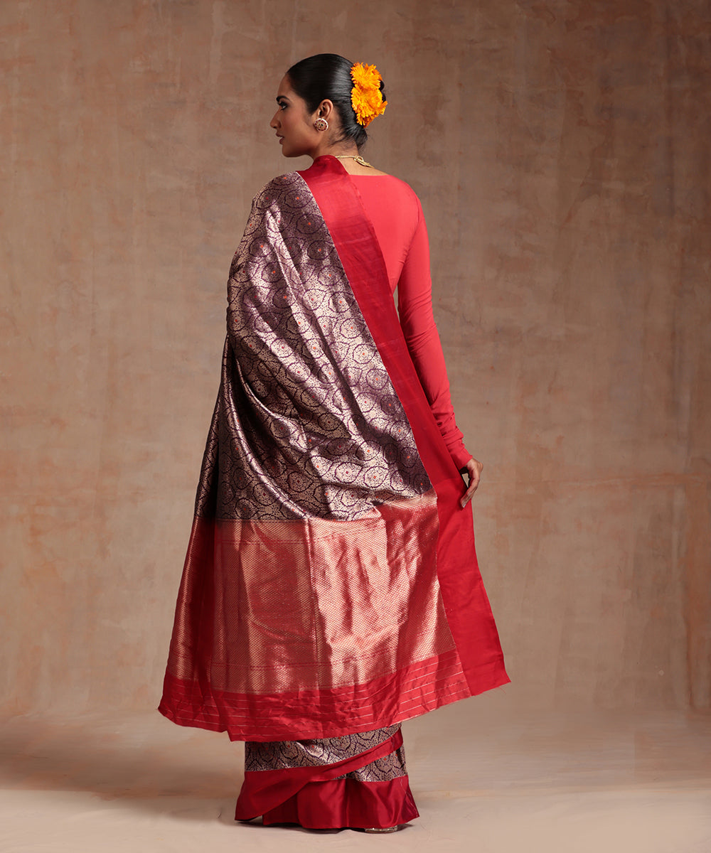 Handloom_Wine_Pure_Katan_Silk_Kimkhab_Banarasi_Saree_With_Red_Satin_Border_And_Antique_Zari_WeaverStory_03
