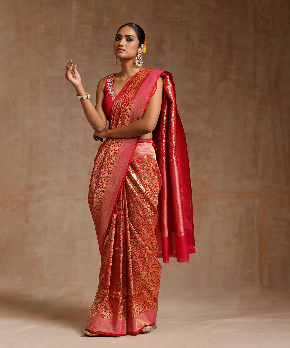 Red_And_Gold_Handloom_Pure_Katan_Silk_Kimkhab_Banarasi_Saree_With_Orange_Meenakari_WeaverStory_02