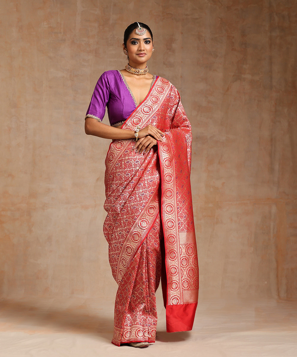 Red_Handloom_Pure_Katan_Silk_Kimkhab_Banarasi_Saree_With_Purple_Meenakari_WeaverStory_02