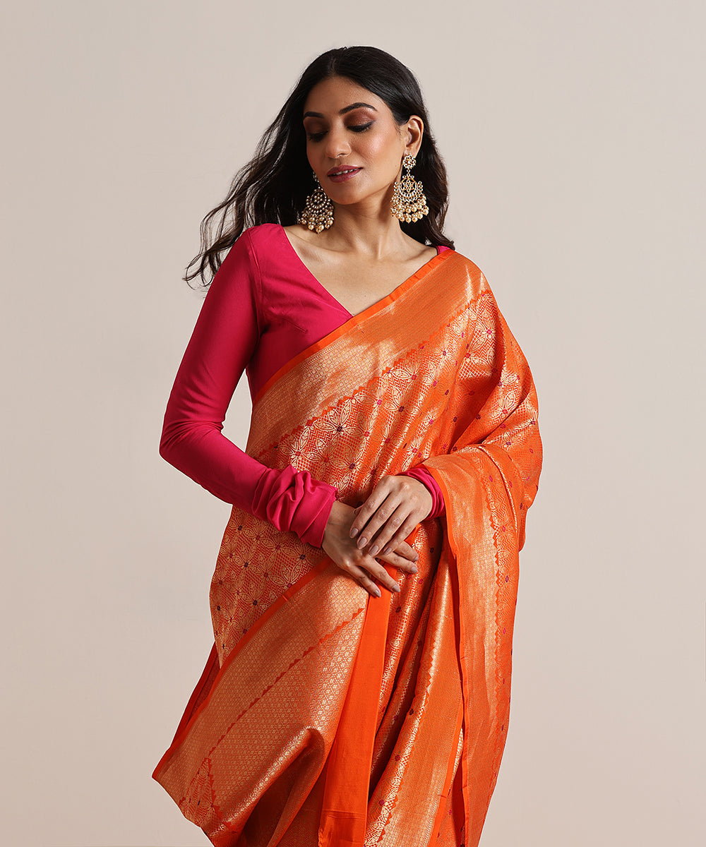 Handloom_Orange_Pure_Katan_Silk_Kimkhab_Banarasi_Saree_With_Meenakari_WeaverStory_01