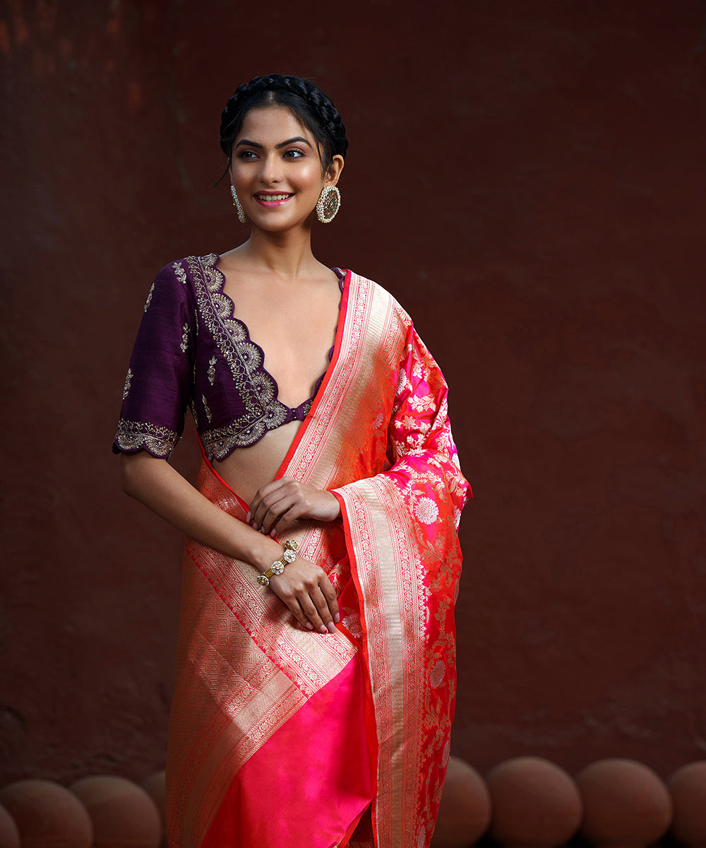 Handloom_Pink_And_Orange_Dual_Tone_Pure_Katan_Silk_Banarasi_Saree_WeaverStory_01