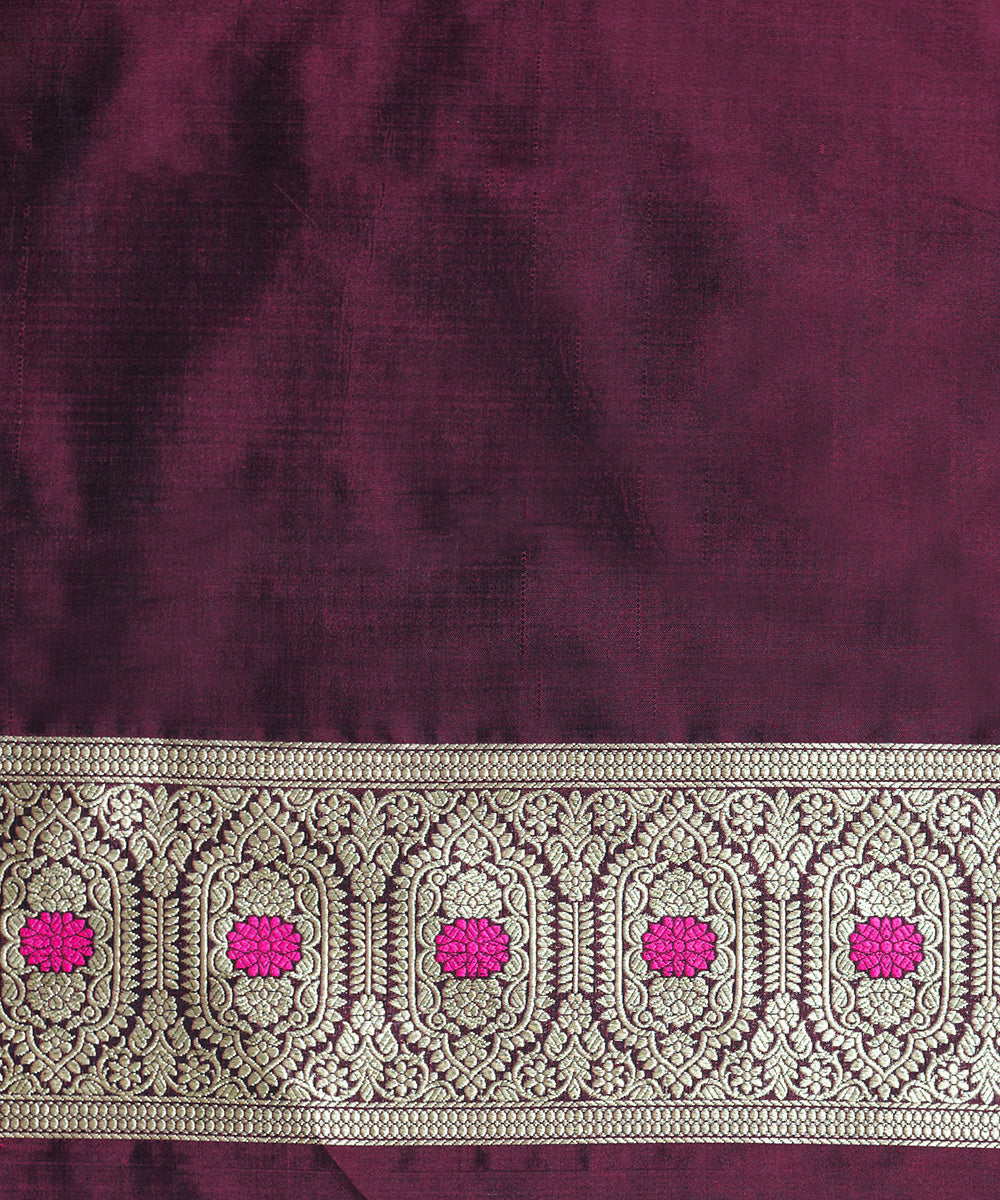 Handloom_Dark_Wine_Pure_Katan_Silk_Banarasi_Saree_With_Gold_Zari_Jaal_And_Meenakari_WeaverStory_05