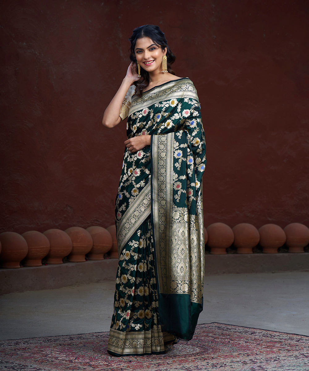 Handloom_Bottle_Green_Pure_Katan_Silk_Banarasi_Saree_With_Meenakari_WeaverStory_02