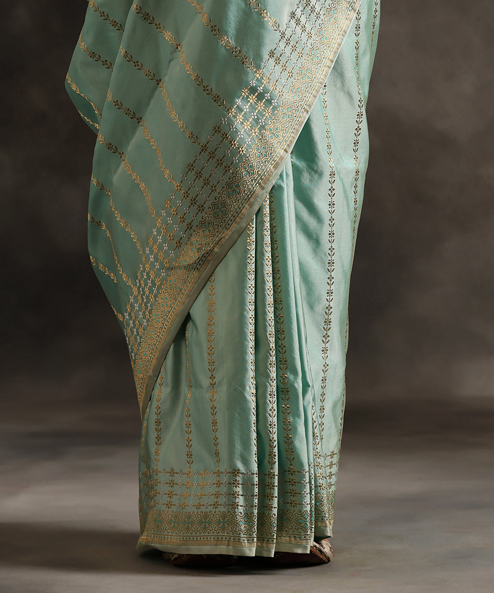 Powder_Blue_Handloom_Mushroo_Silk_Banarasi_Saree_With_Gold_Zari_Vertical_Stripes_WeaverStory_04