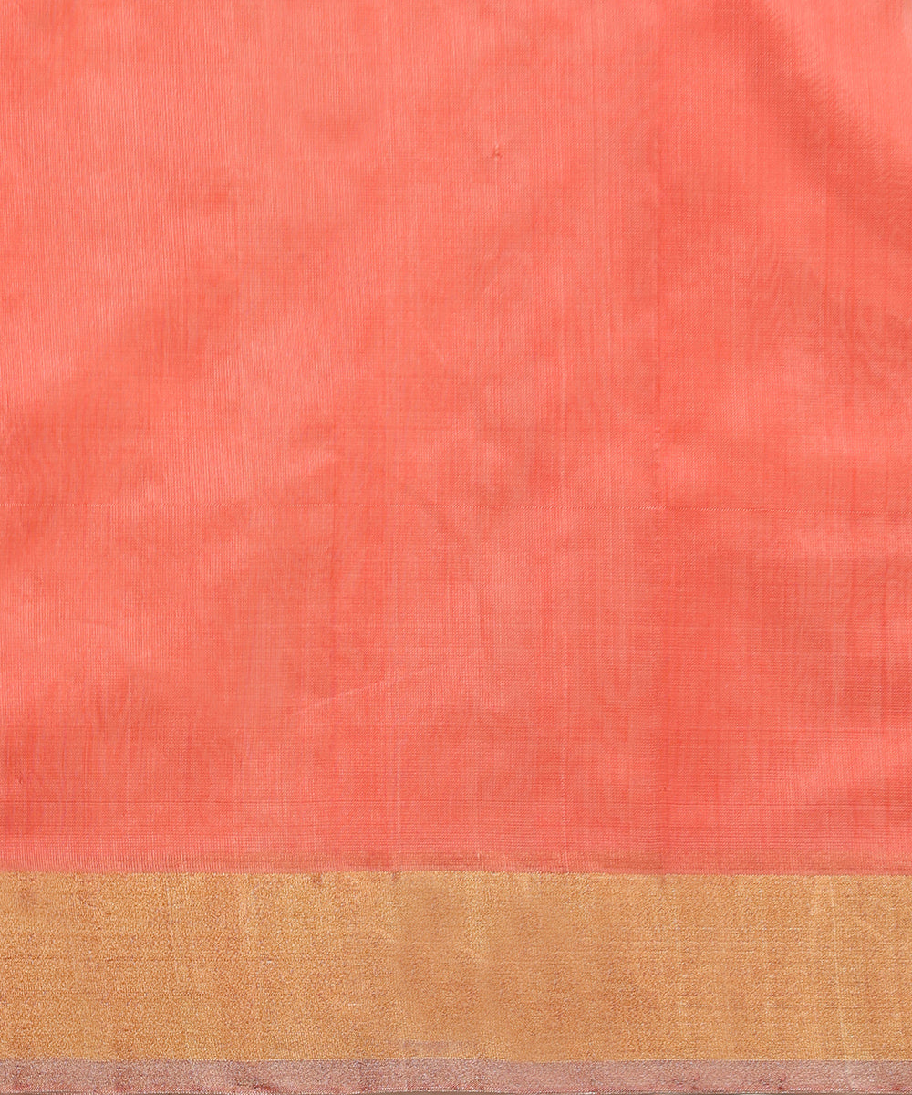Handloom_Neon_Peach_Pure_Chanderi_Silk_Saree_With_Silver_Zari_Booti_And_Tissue_Border_WeaverStory_05