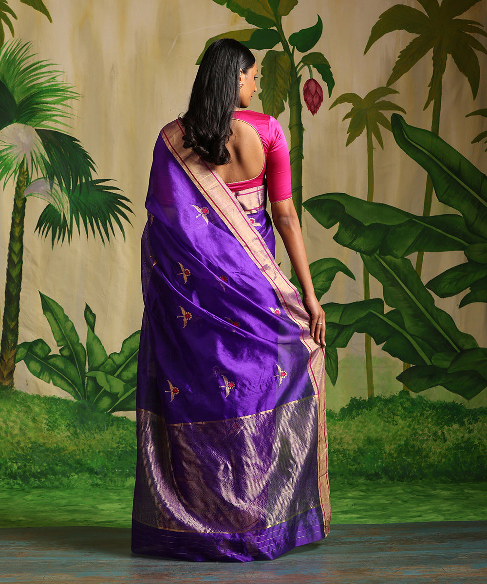 Electric_Blue_Handloom_Pure_Chanderi_Silk_Saree_With_Gold_Zari_Booti_WeaverStory_03