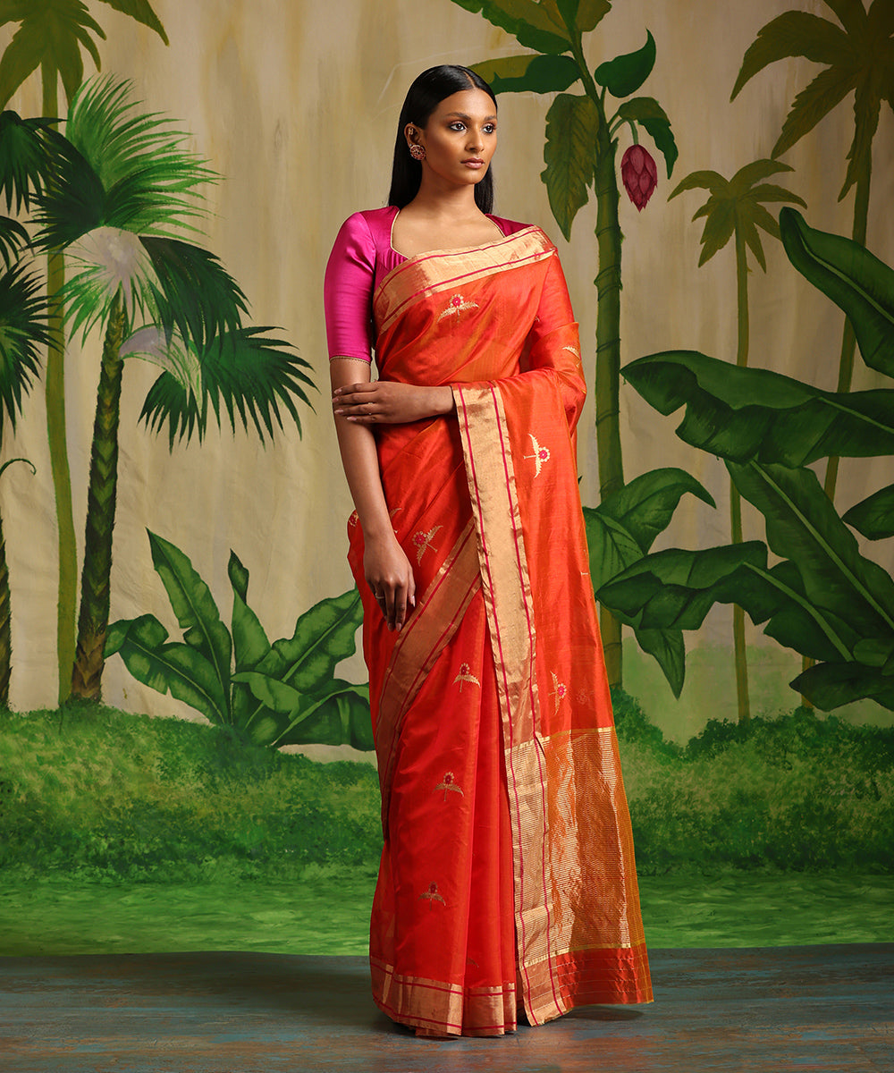 Handloom_Golden_Orange_Pure_Chanderi_Silk_Saree_With_Tissue_Border_WeaverStory_02