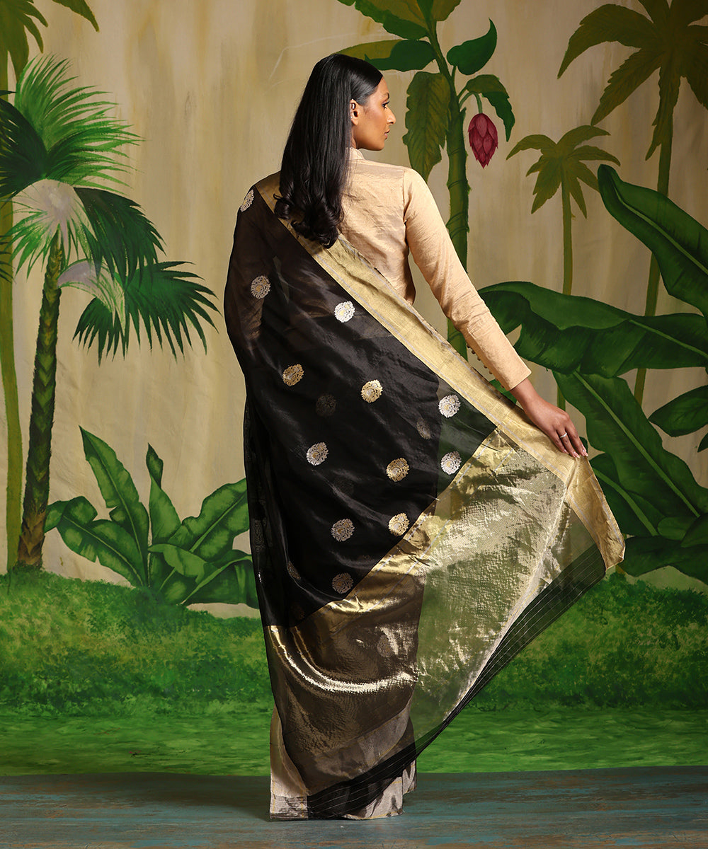 Black_Handloom_Pure_Chanderi_Saree_With_Gold_Meenakari_Booti_WeaverStory_03