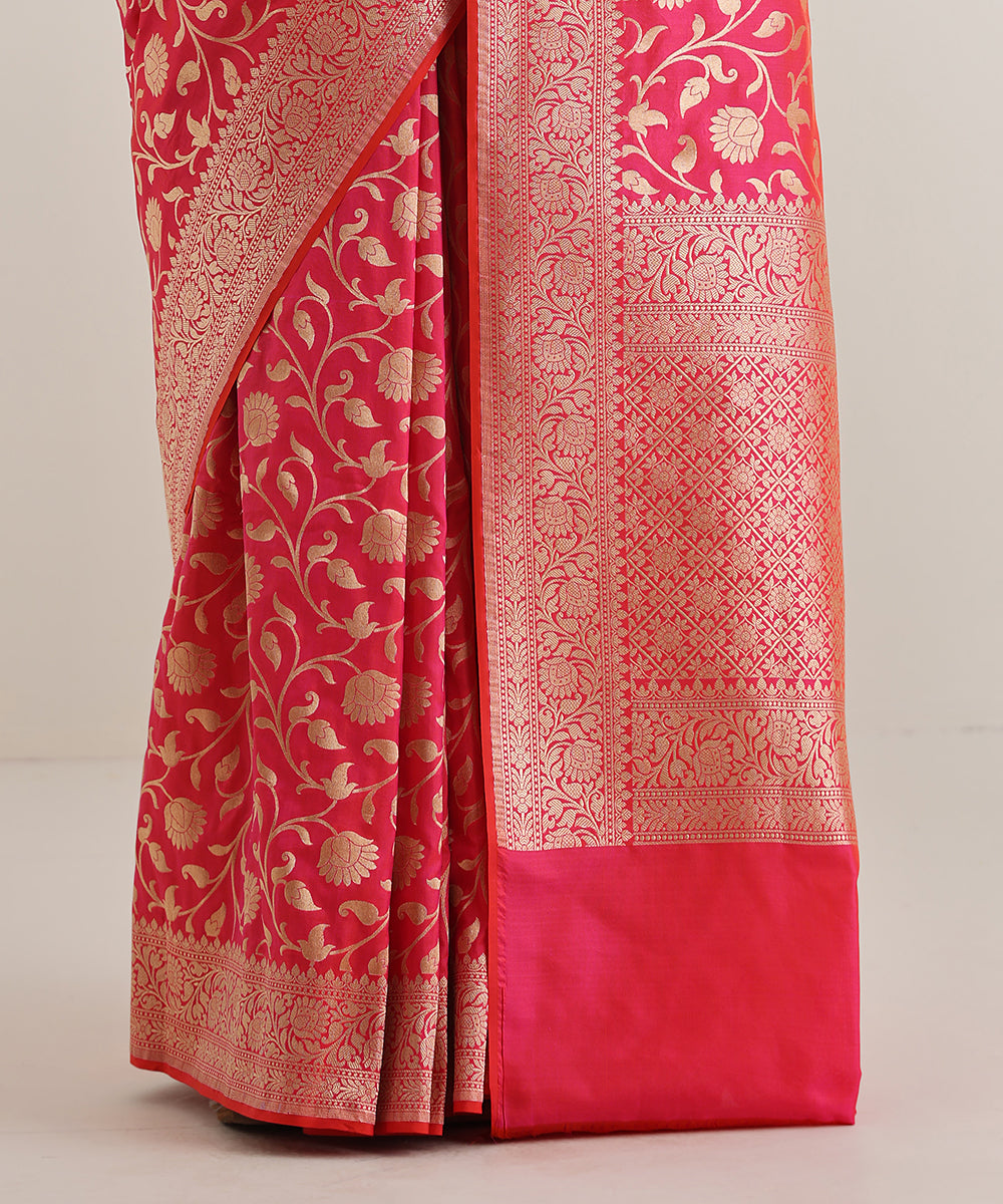 Handloom_Hot_Pink_Double_Shade_Pure_Katan_Silk_Cutwork_Jangla_Jaal_Saree_WeaverStory_04