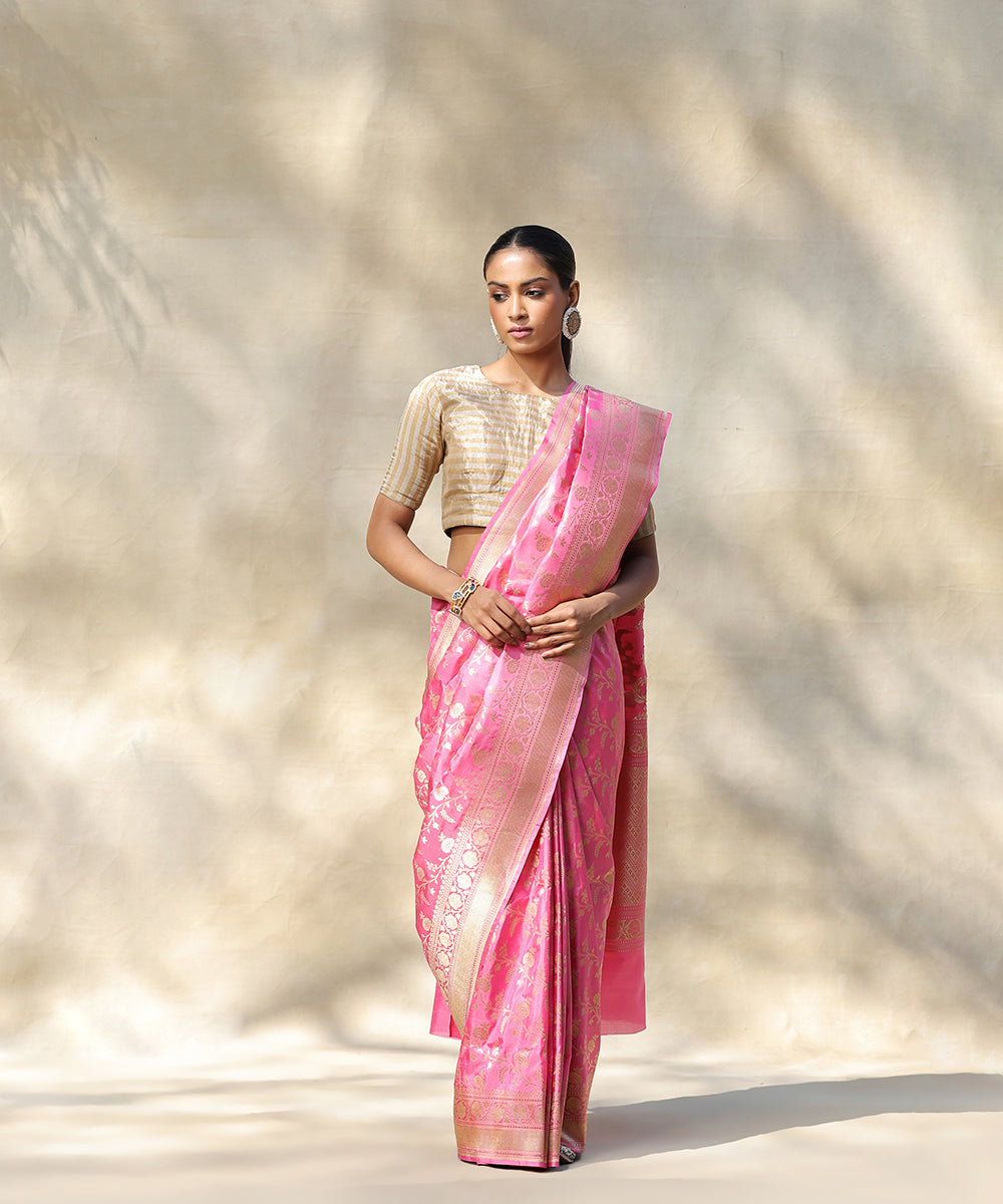 Pink_Handloom_Pure_Katan_Silk_Banarasi_Saree_With_Cutwork_Jaal_And_Kadhwa_Border_WeaverStory_02