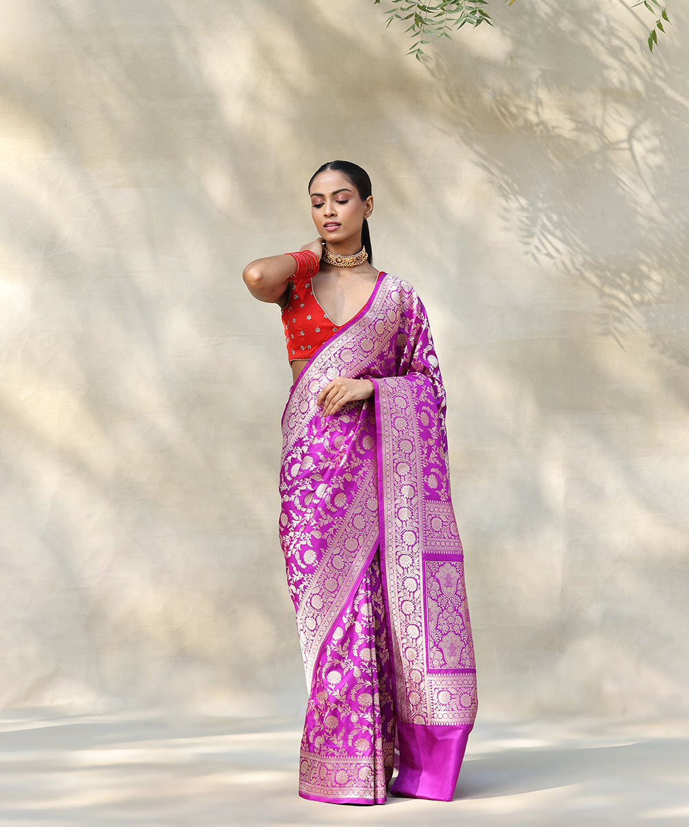 Violet_Handloom_Pure_Katan_Silk_Banarasi_Saree_With_Cutwork_Floral_Jaal_WeaverStory_02