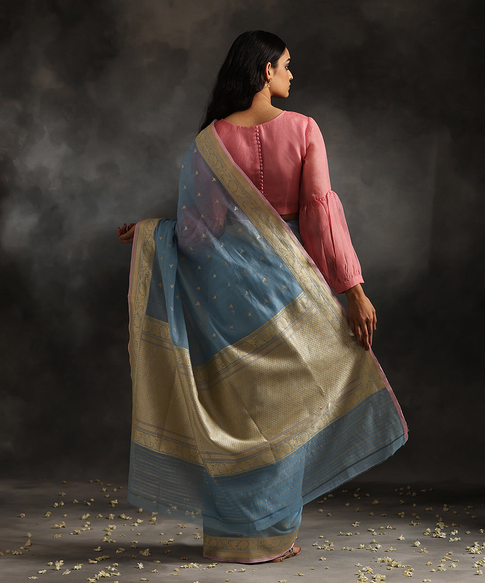 Pastel_Blue_Handloom_Pure_Cotton_Banarasi_Saree_With_Sona_Rupa_Booti_And_Kadhwa_Border_WeaverStory_03