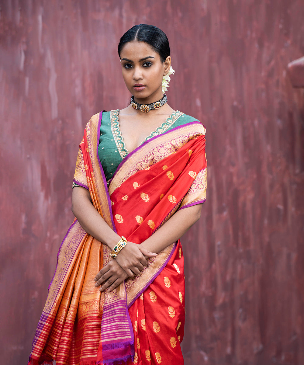 Red_Handloom_Pure_Katan_Silk_Banarasi_Saree_With_Cutwork_Booti_WeaverStory_01
