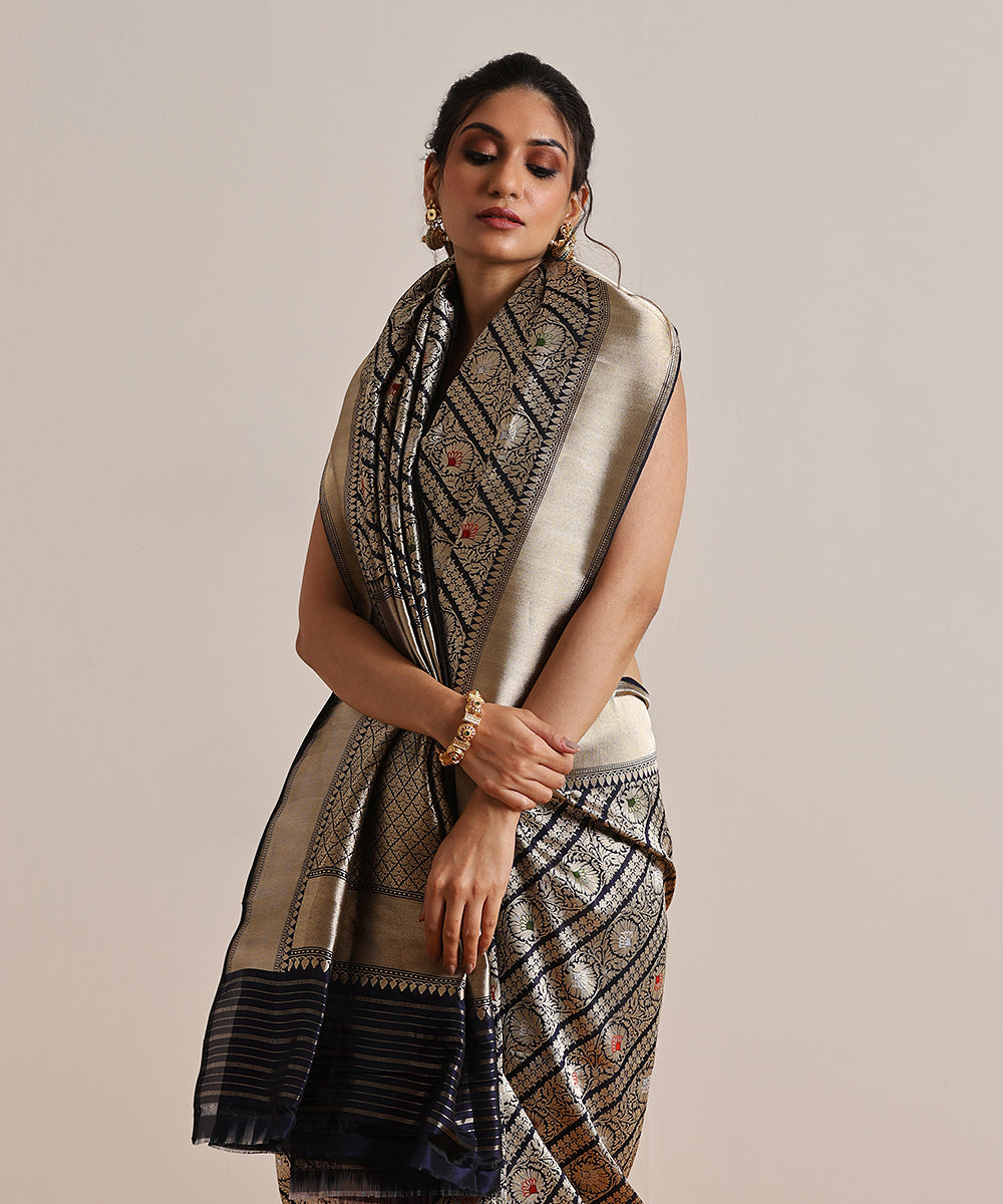 Handloom_Black_Pure_Katan_Silk_Banarasi_Kimkhab_Saree_With_Meenakari_WeaverStory_01