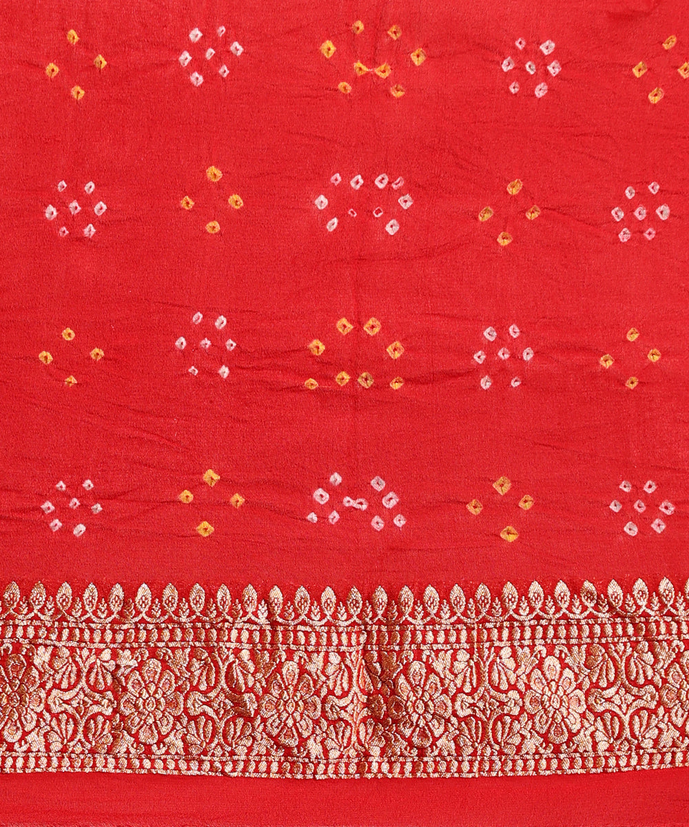 Red_Handloom_Pure_Georgette_Banarasi_Bandhej_Saree_With_Zari_Border_WeaverStory_05