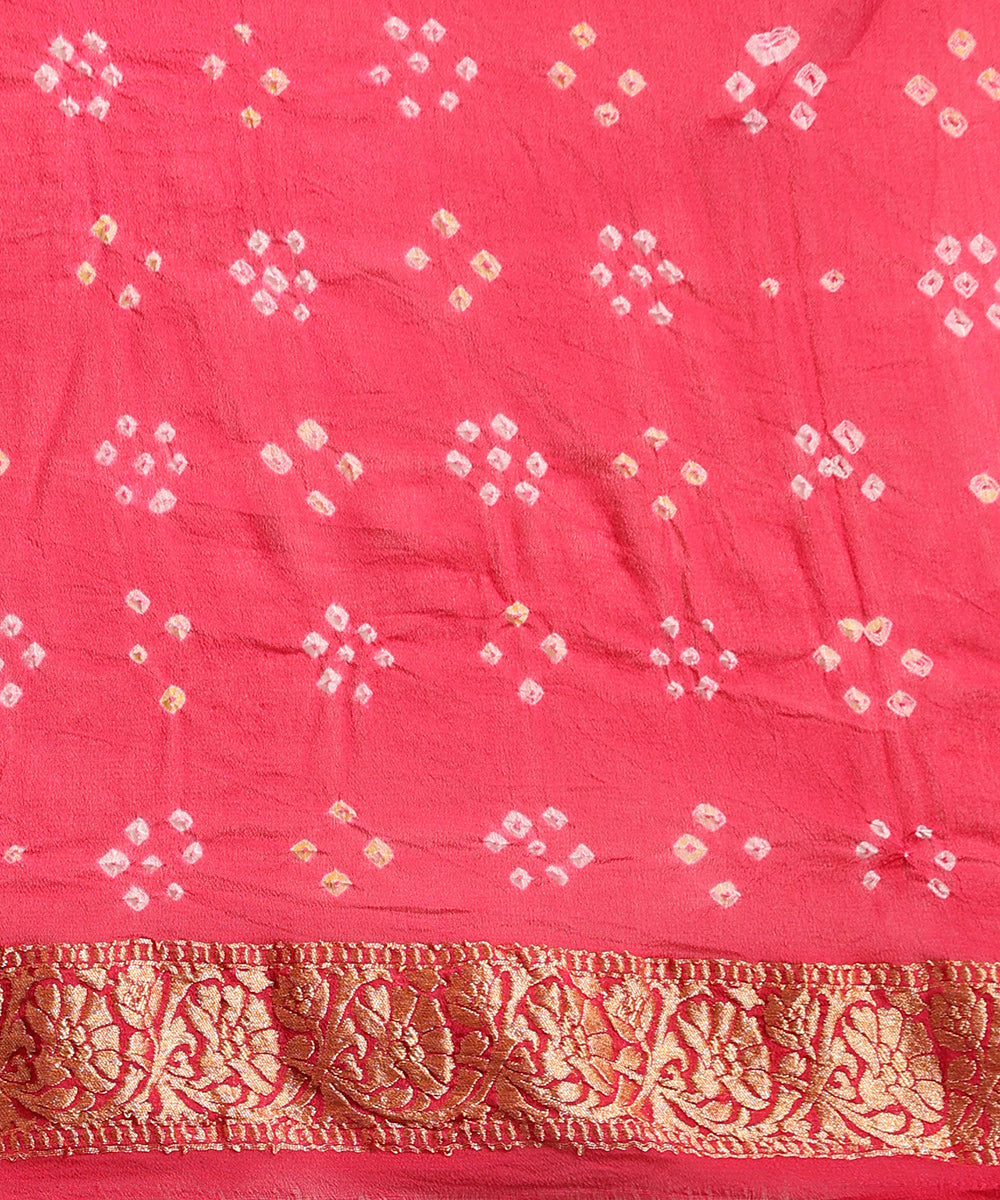 Handloom_Pink_Pure_Georgette_Banarasi_Bandhej_Saree_With_Zari_Jaal_WeaverStory_05