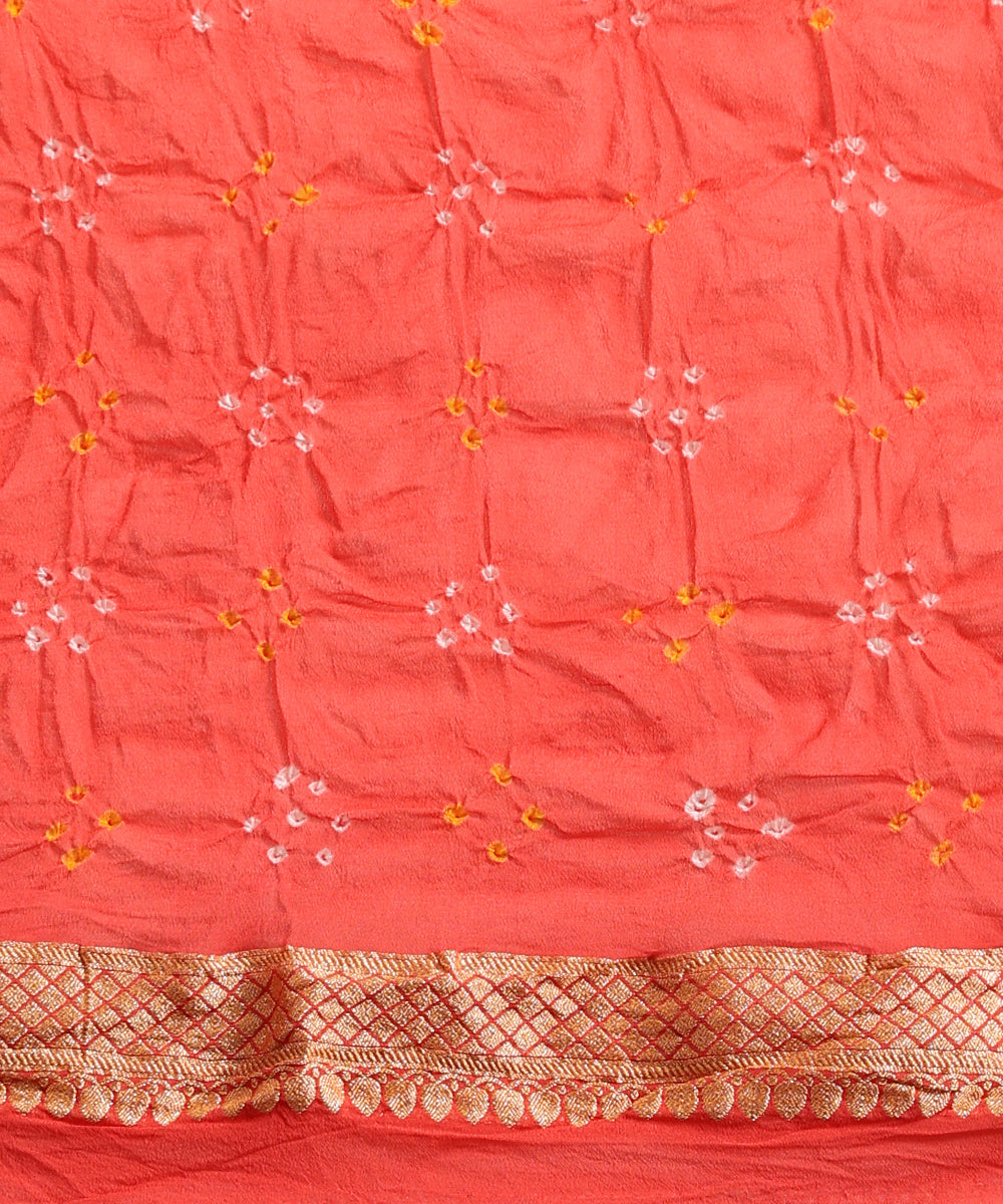 Orange_Handloom_Pure_Georgette_Banarasi_Bandhej_Saree_With_All_Over_Zari_Jaal_WeaverStory_05
