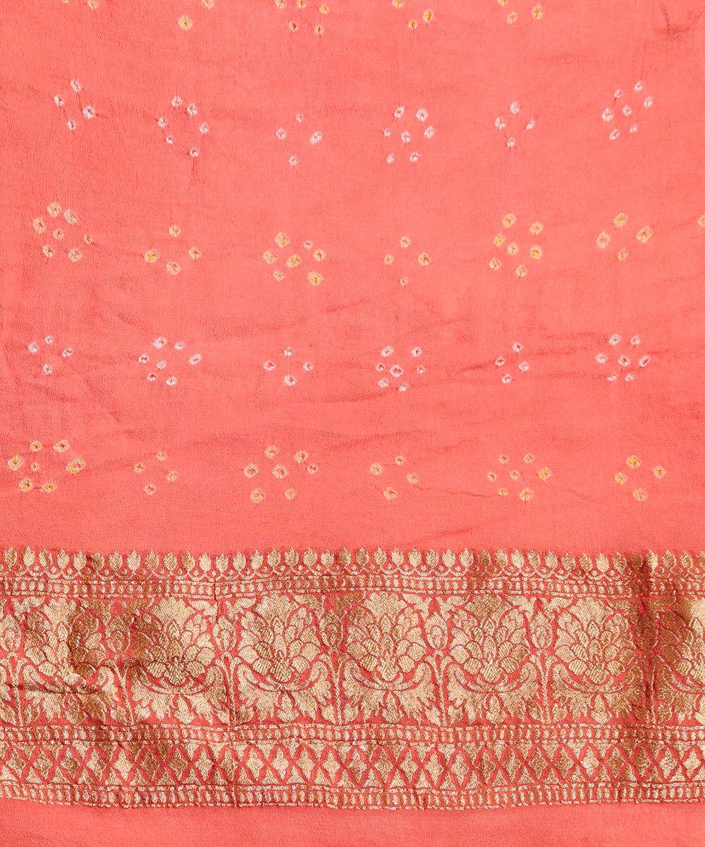 Pastel_Orange_Handloom_Pure_Georgette_Banarasi_Bandhej_Saree_With_All_Over_Cutwork_Jaal_WeaverStory_05