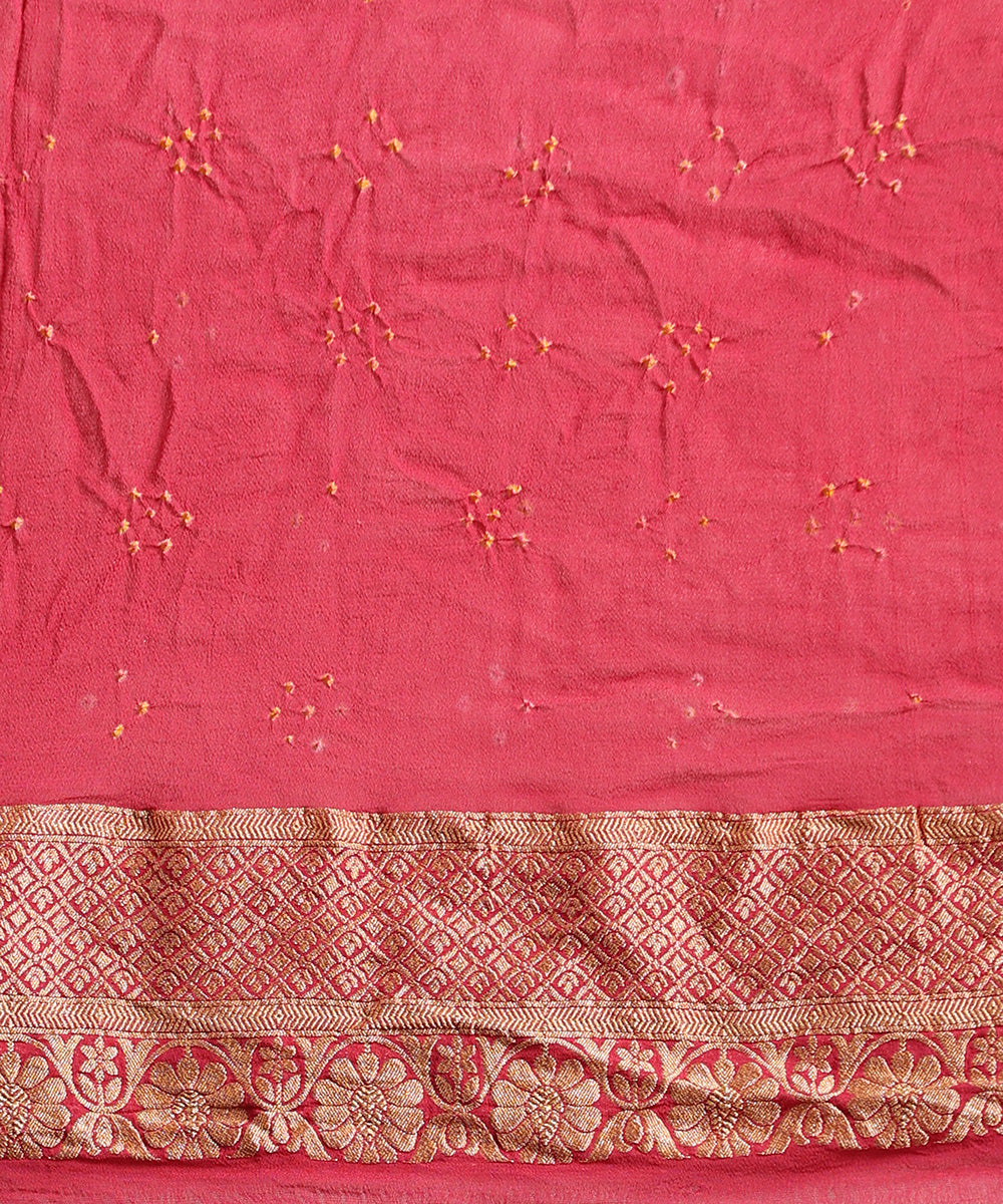 Handloom_Punch_Pink_Pure_Georgette_Banarasi_Bandhej_Saree_With_All_Over_Cutwork_Jaal_WeaverStory_05