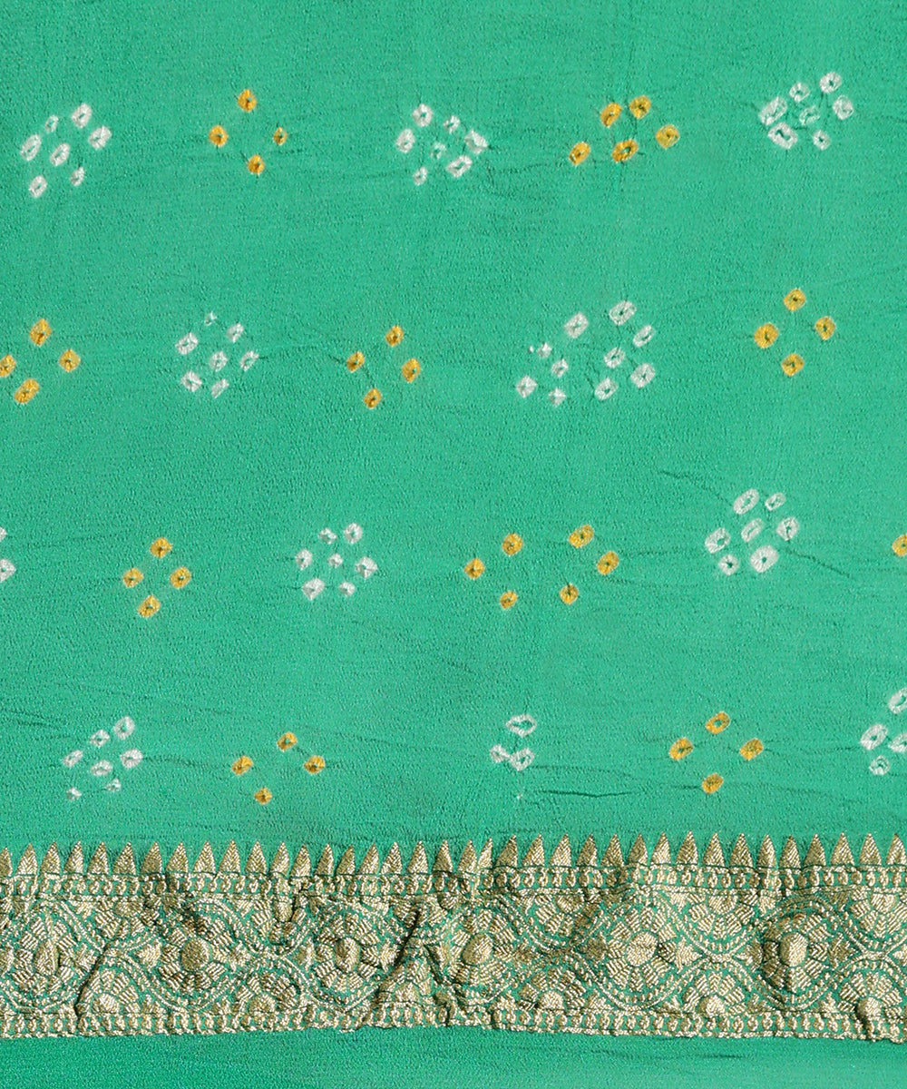 Handloom_Turquoise_Green_Pure_Georgette_Banarasi_Bandhej_Saree_With_All_Over_Zari_Jaal_WeaverStory_05