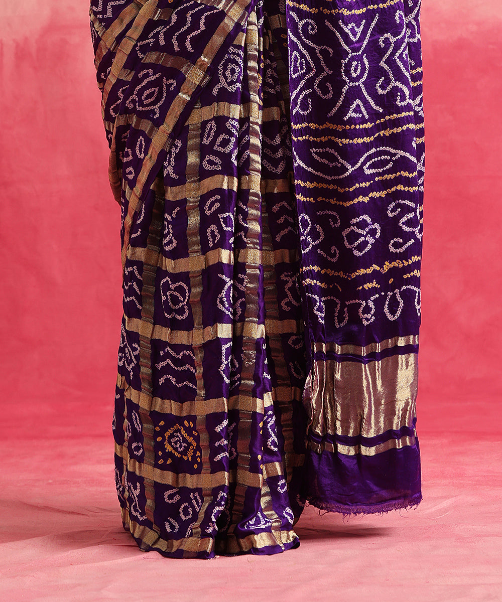 Handloom_Purple_Pure_Gajji_Silk_Banarasi_Bandhej_Saree_With_Cutwork_Tissue_Pallu_WeaverStory_04