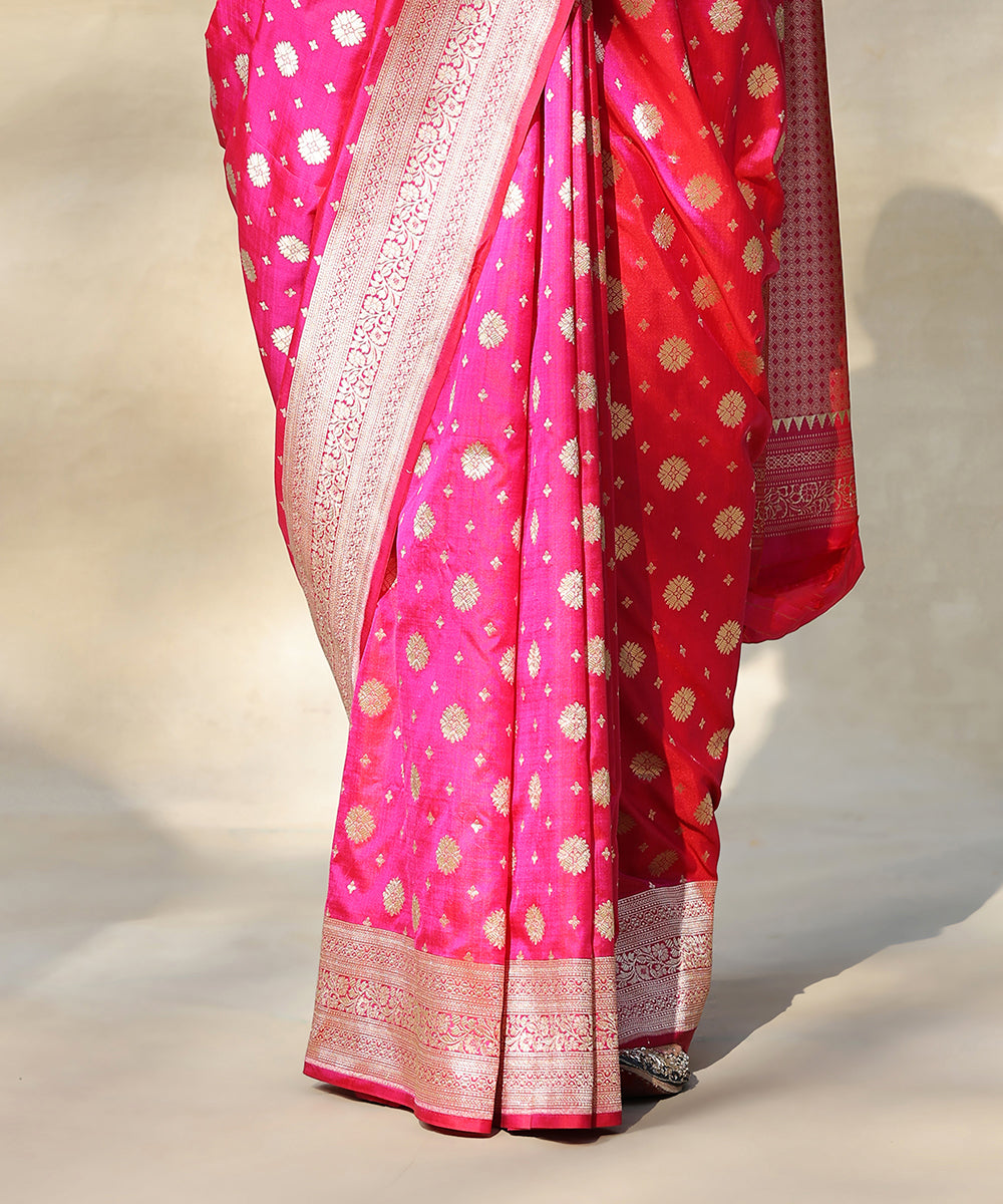 Handloom_Rani_Pink_Pure_Katan_Silk_Banarasi_Saree_With_Single_Zari_Cutwork_Booti_WeaverStory_04