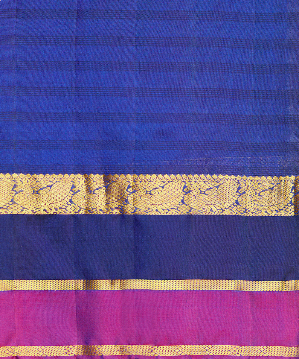 Cobalt_Blue_Handloom_Pure_Silk_Kanjivaram_Saree_With_Double_Color_Border_WeaverStory_06