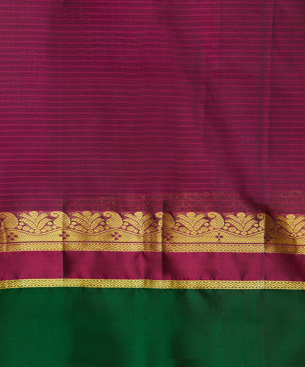 Handloom_Heena_Green_Pure_Silk_Kanjivaram_Saree_With_Double_Color_Big_Border_WeaverStory_06