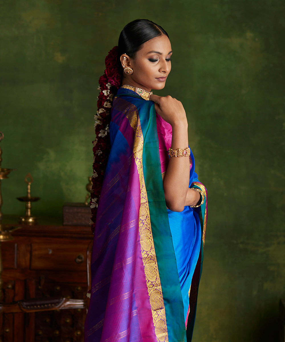 Handloom_Cobalt_Blue_Pure_Silk_Kanjivaram_Saree_With_Double_Color_Border_WeaverStory_01