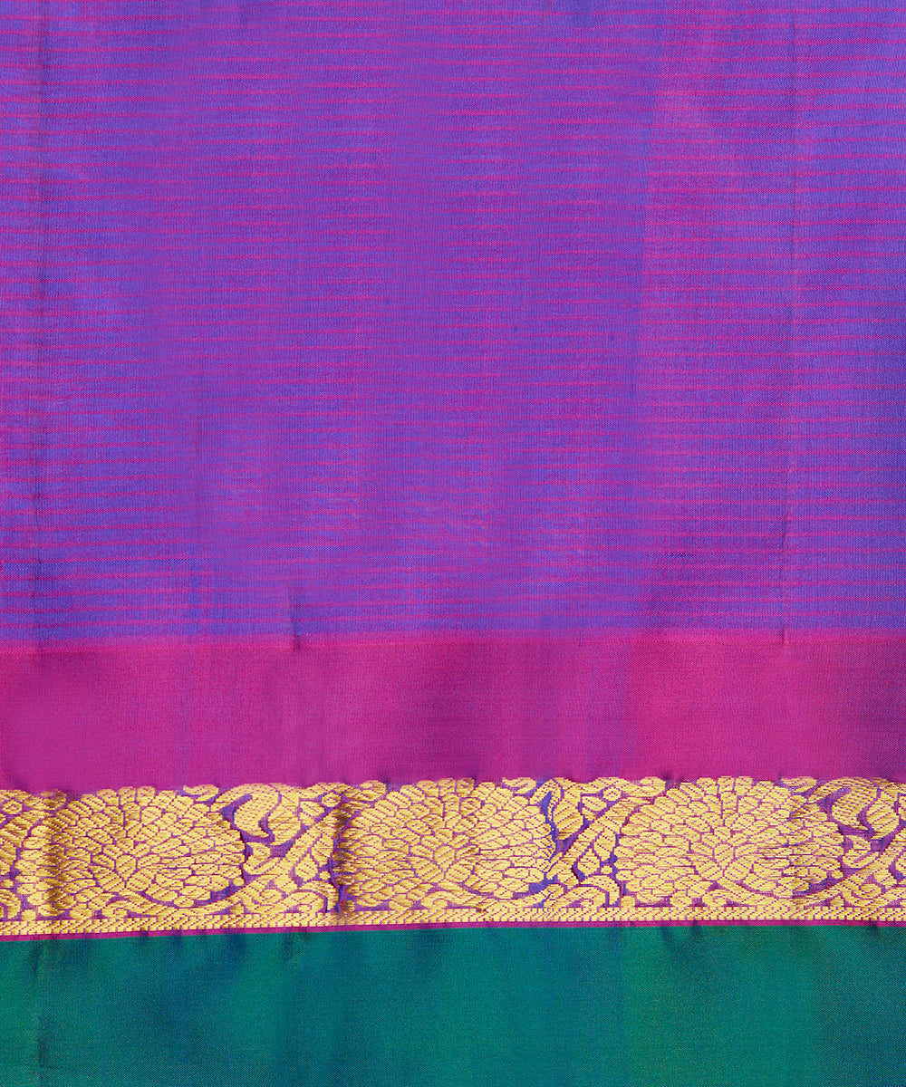 Cobalt Blue Pure Silk Handloom Kanjivaram Saree With Double Color Border