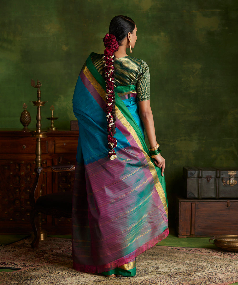 Handloom_Sea_Green_Pure_Silk_Kanjivaram_Saree_With_Double_Color_Border_WeaverStory_03