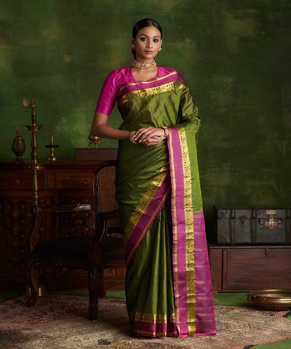 Heena_Green_Handloom_Pure_Silk_Kanjivaram_Saree_With_Purple_Border_WeaverStory_02