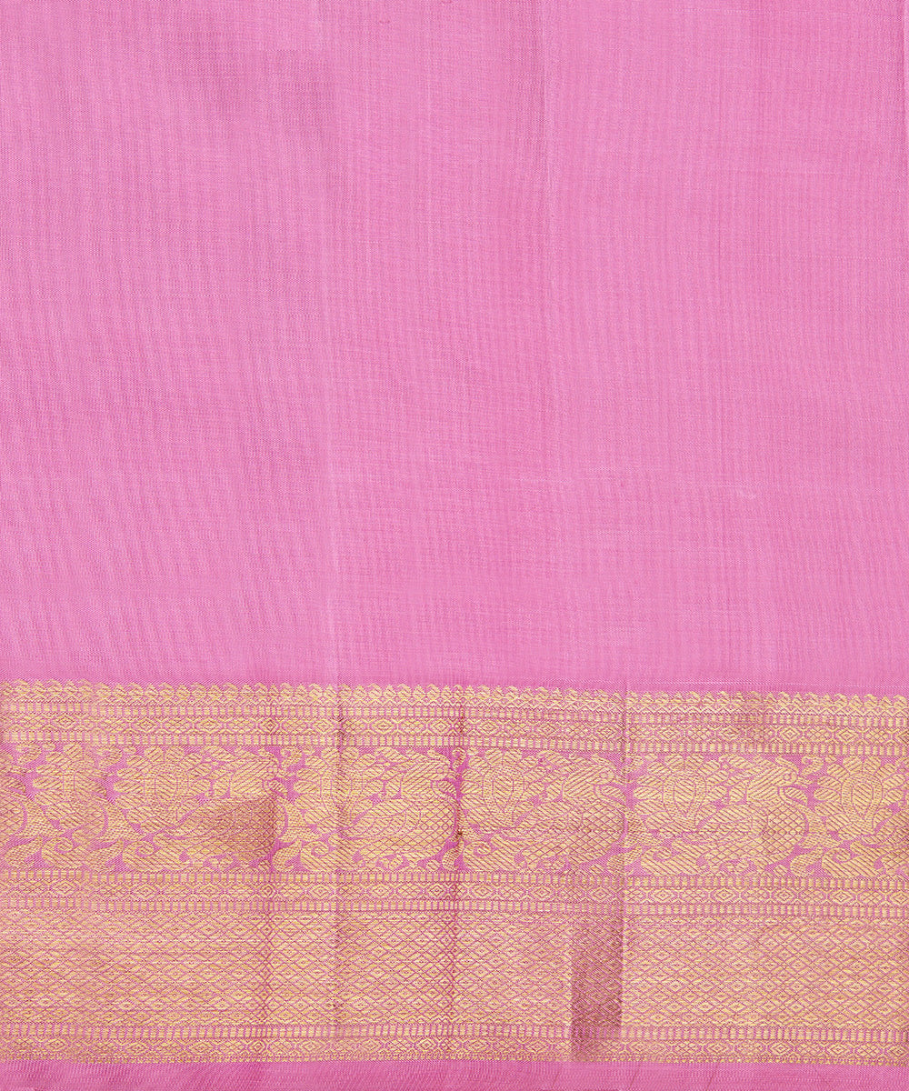 Pink_Handloom_Pure_Silk_Kanjivaram_Saree_With_Gold_Zari_Checks_And_Shikargah_Border_WeaverStory_06