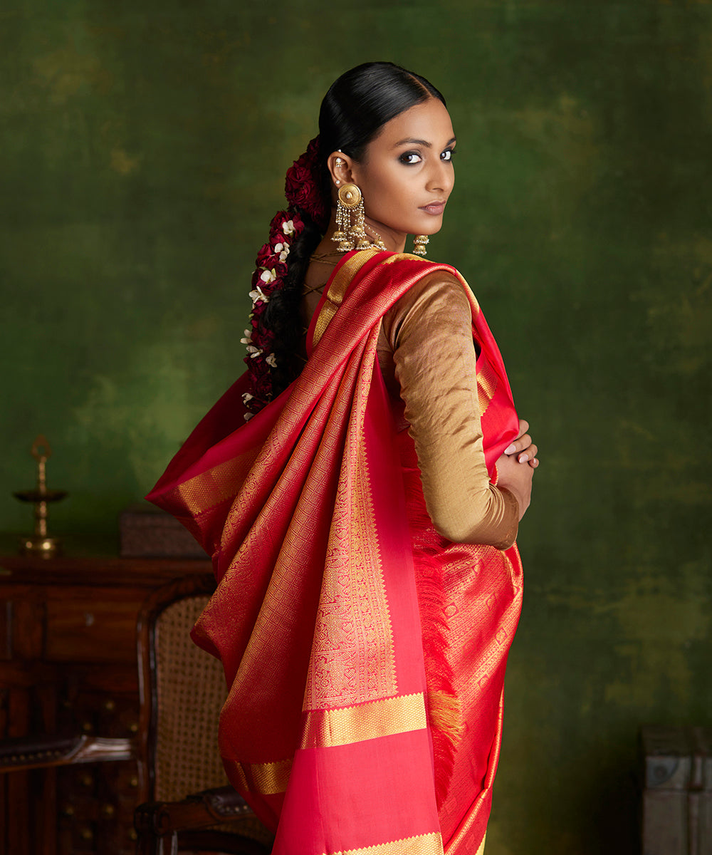 Handloom_Ruby_Red_Pure_Silk_Kanjivaram_Saree_With_Golden_Zari_Work_WeaverStory_01