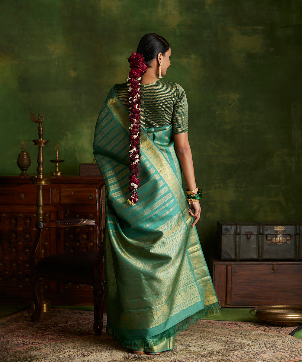 Sage_Green_Handloom_Pure_Zari_Kanjivaram_Saree_With_Vertical_Zari_Rudraksh_Stripes_WeaverStory_03