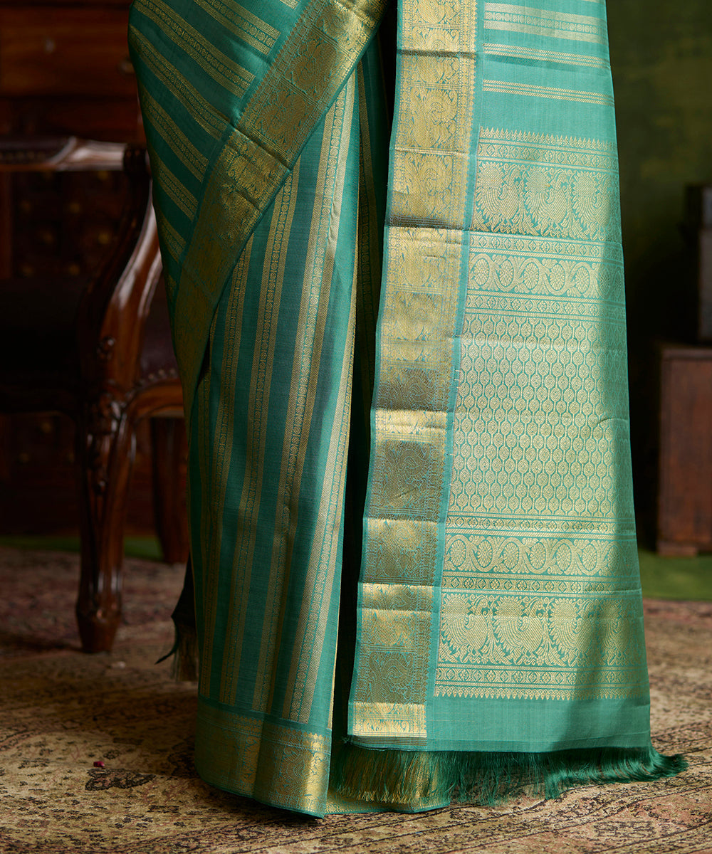Sage_Green_Handloom_Pure_Zari_Kanjivaram_Saree_With_Vertical_Zari_Rudraksh_Stripes_WeaverStory_04
