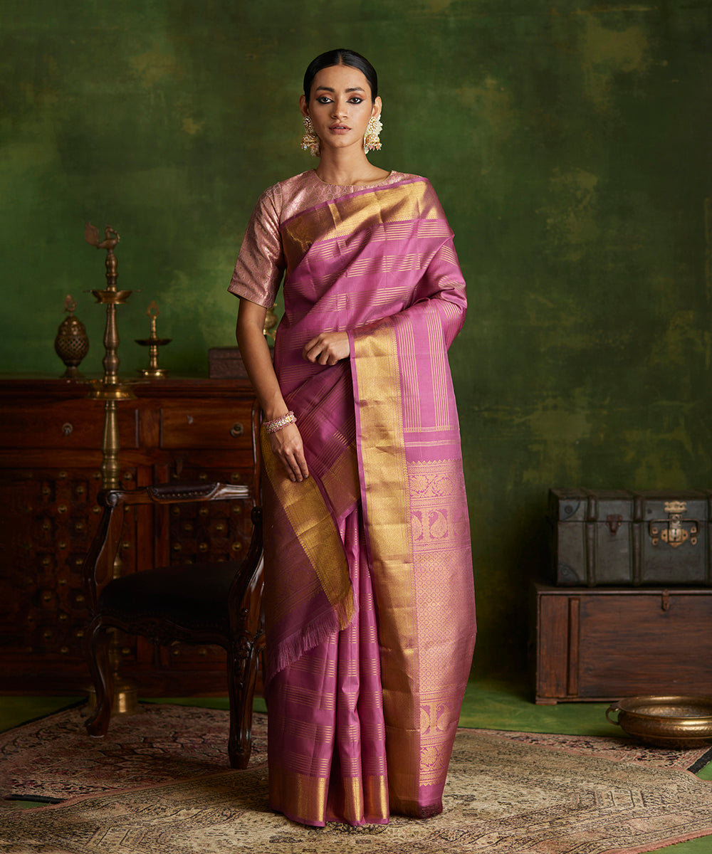 Golden & Onion Shade Bridal Kancheepuram Silk Saree