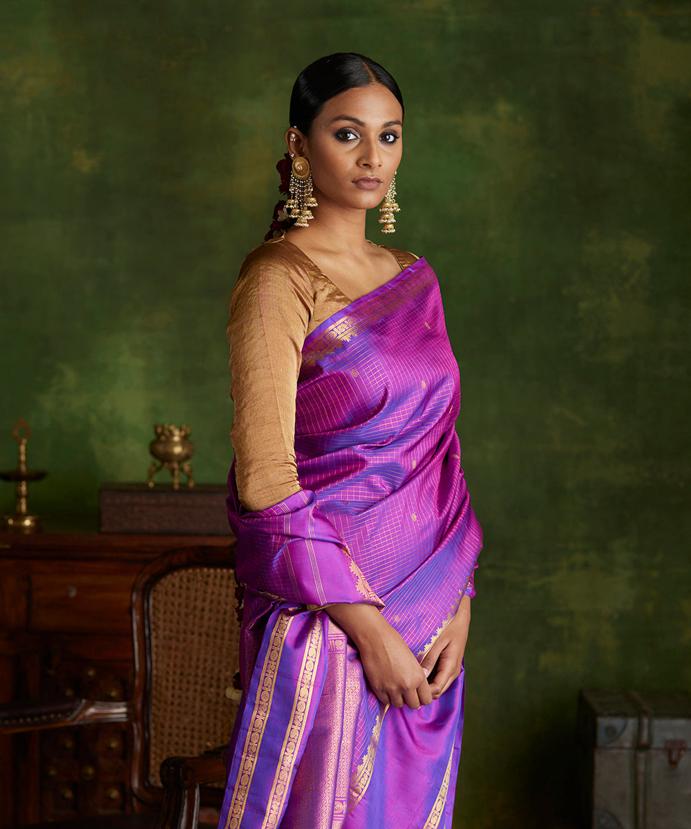Purple_Handloom_Pure_Zari_Kanjivaram_Silk_Saree_With_Zari_Ckecks_And_Yali_Motifs_WeaverStory_01
