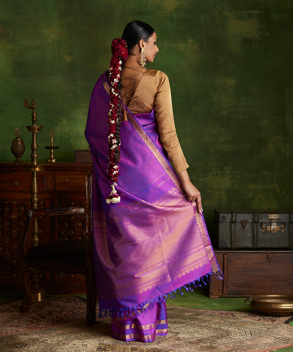 Purple_Handloom_Pure_Zari_Kanjivaram_Silk_Saree_With_Zari_Ckecks_And_Yali_Motifs_WeaverStory_03