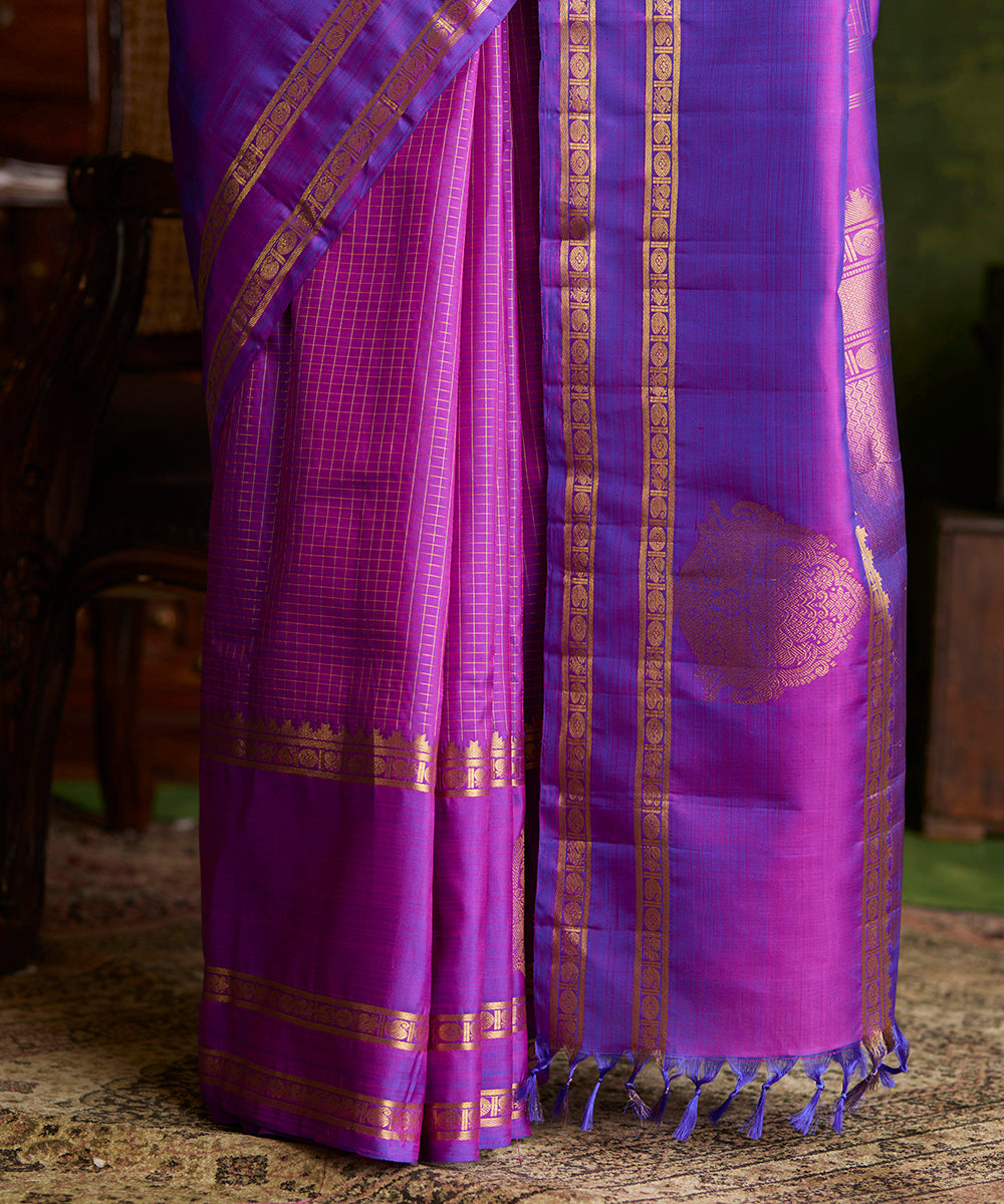 Purple_Handloom_Pure_Zari_Kanjivaram_Silk_Saree_With_Zari_Ckecks_And_Yali_Motifs_WeaverStory_04