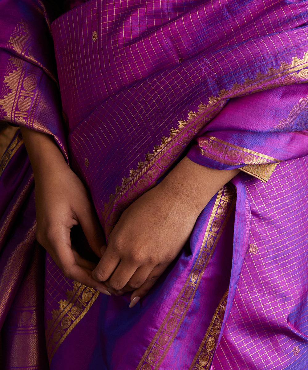 Purple_Handloom_Pure_Zari_Kanjivaram_Silk_Saree_With_Zari_Ckecks_And_Yali_Motifs_WeaverStory_05