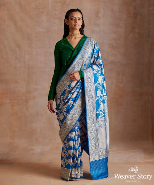 Blue_Handloom_Ektara_Pure_Katan_Banarasi_Saree_With_Angoor_Jaal_WeaverStory_02