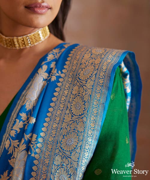 Blue_Handloom_Ektara_Pure_Katan_Banarasi_Saree_With_Angoor_Jaal_WeaverStory_05
